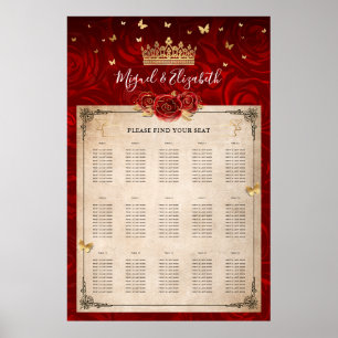 Vintage Rote Rose Gold Crown Floral Seating Charts Poster