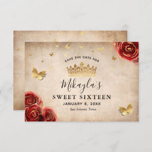 Vintage Rote Rose Goldenes Pergament Save The Date