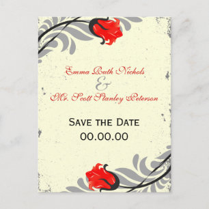 Vintage Rote Rose Grunge Save the Date Postkarte