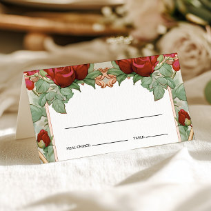 Vintage Rote Rose Hochzeitsmahlzeit Platzkarte