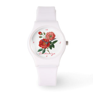 Vintage Rote Rose Illustration Thunder_Cove Armbanduhr