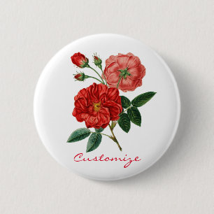 Vintage Rote Rose Illustration Thunder_Cove Button