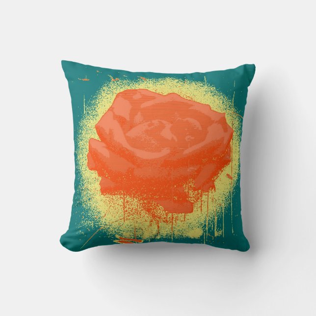 Vintage Rote Rose Kunst Kissen (Vorderseite)