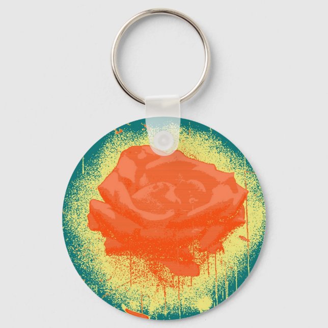 Vintage Rote Rose Kunst Schlüsselanhänger (Vorderseite)