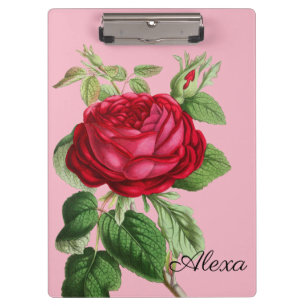 Vintage Rote Rose mit Ihrem Namen Klemmbrett