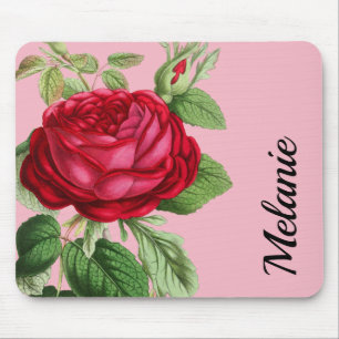 Vintage Rote Rose mit Ihrem Namen Mousepad