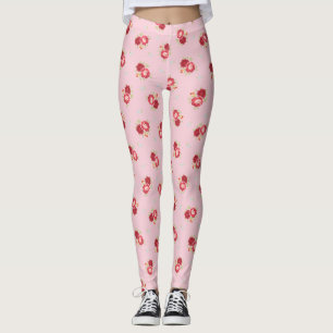 Vintage Rote Rose Muster Pink Leggings