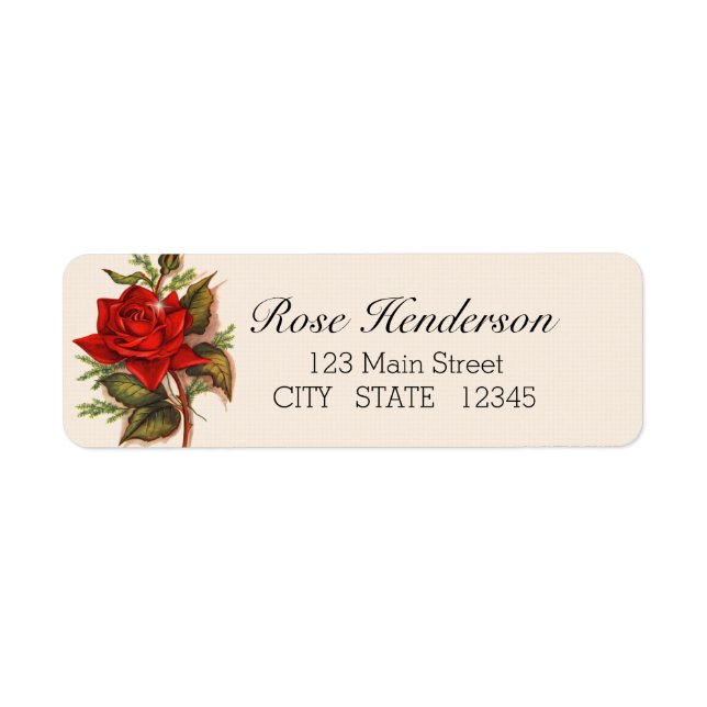 Vintage Rote Rose Romantische Rücksendeadresse (Vorne)
