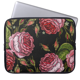 Vintage Rote Rose Stickereimuster Laptopschutzhülle