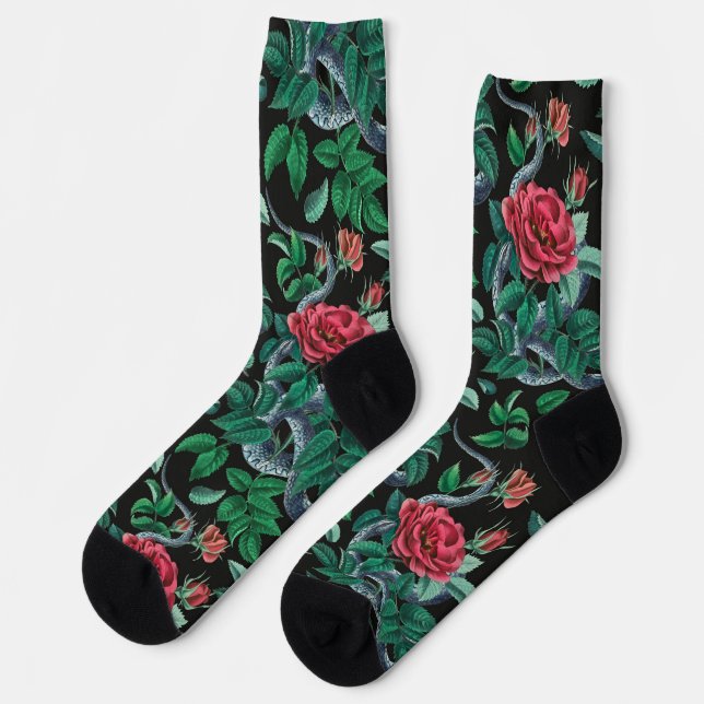 Vintage Rote Rose und Schlangenmuster Socken (Linkes Detail)