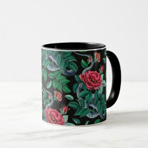Vintage Rote Rose und Schlangenmuster Tasse