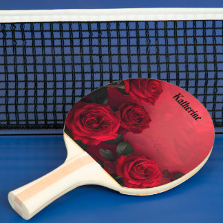 Vintage Rote Rosen Benutzerdefinierter Name Tischtennis Schläger