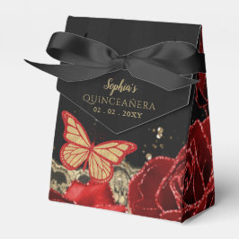 Vintage Rote Rosen Black Gold Lace Quinceñera Geschenkschachtel