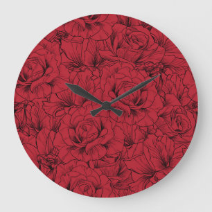 Vintage Rote Rosen Elegante Große Wanduhr