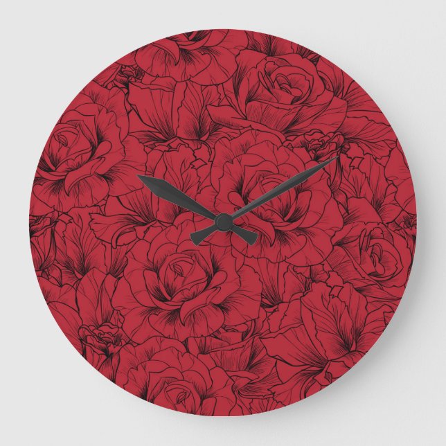 Vintage Rote Rosen Elegante Große Wanduhr (Vorderseite)