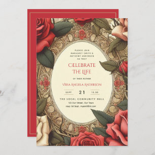 Vintage Rote Rosen feiern Lebensgedicht Einladung