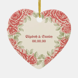 Vintage Rote Rosen Hochzeit Sichern Sie das Datum  Keramik Ornament
