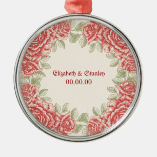 Vintage rote Rosen Hochzeit Termin merken Ornament