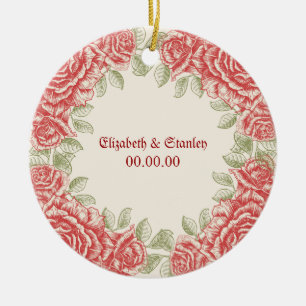 Vintage rote Rosen Hochzeit Termin merken Ornament