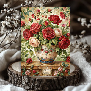 Vintage rote Rosen in Shabby mit Retro-Vase Seidenpapier