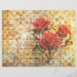 Vintage rote Rosen Junk Journal Papier - abgenutzt
