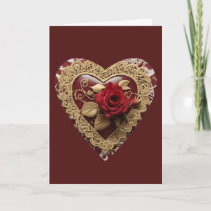 Vintage rote Rosen-Spitzen Valentinstag-Herzkarte Karte