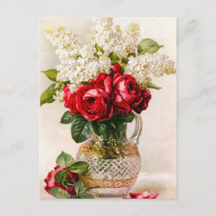 Vintage Rote Rosen und Baby-Atem-Postkarte Postkarte