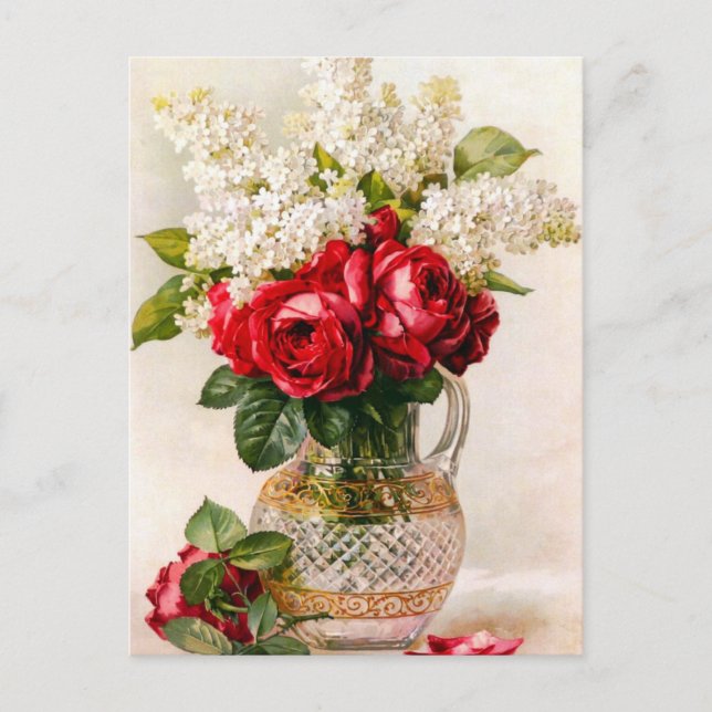Vintage Rote Rosen und Baby-Atem-Postkarte Postkarte (Vorderseite)