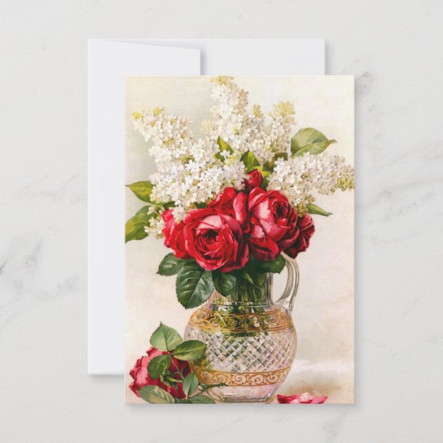 Vintage Rote Rosen und Einladungen für Babys (Vorderseite)