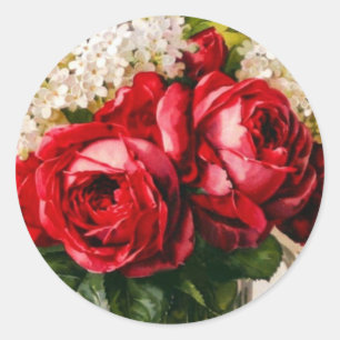 Vintage Rote Rosen und Gipskraut Runder Aufkleber