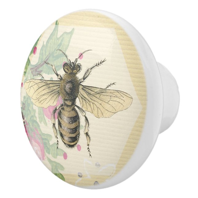 Vintage Rote Rosen und Grünpflanzen Keramikknauf (Rechts)