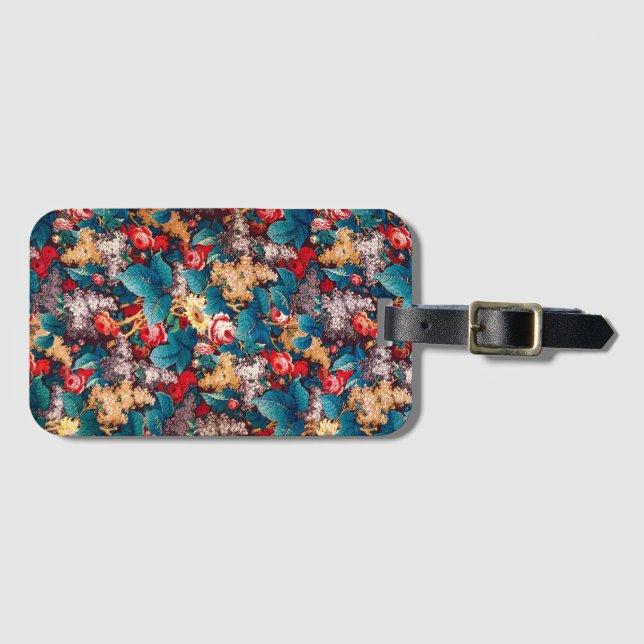 Vintage rote Rosen und lila Blumenmuster Gepäckanhänger (Vorderseite (Horizontal))