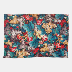 Vintage rote Rosen und lila Blumenmuster Geschirrtuch