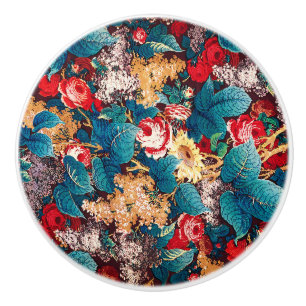 Vintage rote Rosen und lila Blumenmuster Keramikknauf