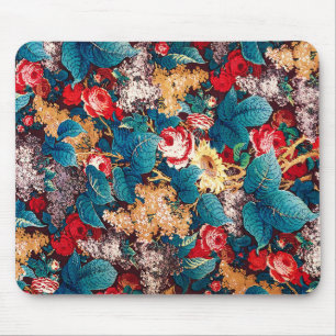 Vintage rote Rosen und lila Blumenmuster Mousepad