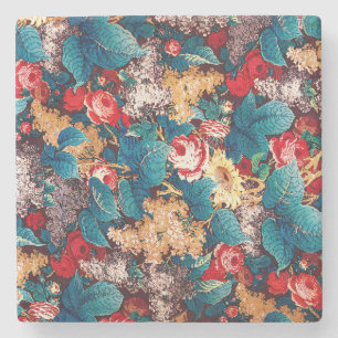 Vintage rote Rosen und lila Blumenmuster Steinuntersetzer