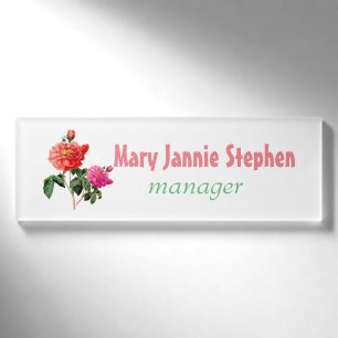 Vintage rote Rosenblumen-Namensschild Namenschild