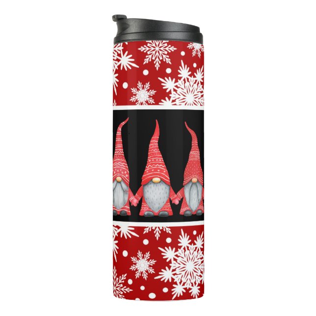 Vintage Rote Schneeflocke Caroling Gnomes Thermosbecher (Nach rechts gedreht)
