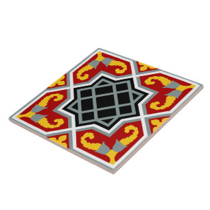 Vintage rote schwarze Barcelona-Fliese geometrisch Fliese