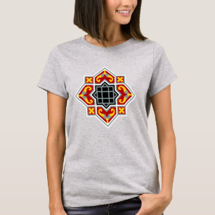 Vintage rote schwarze Barcelona-Fliese geometrisch T-Shirt