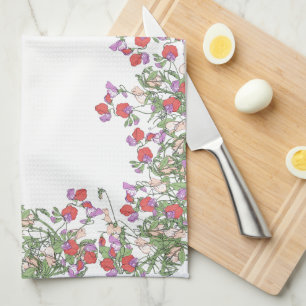 Vintage rote süße Erbsen-Blumen-Küchen-Tücher Geschirrtuch