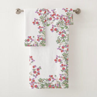 Vintage rote Süßerbsen-Blumen-Badehandtuch-Set Badhandtuch Set