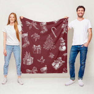 Vintage-Rote Toile-Weihnachten mit Strümpfen (2) Fleecedecke