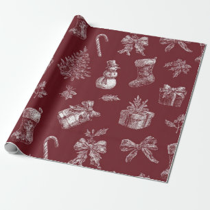 Vintage-Rote Toile-Weihnachten mit Strümpfen (2) Geschenkpapier