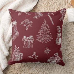 Vintage rote Toile-Weihnachten mit Strümpfen (2) Kissen