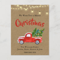 VINTAGE ROTE TRUCK WATERCOLOR RUSTISCHE CHRISTMAS