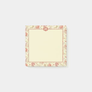 Vintage rote Tulpen und Hortensien-Blumenmonogramm Post-it Klebezettel