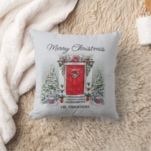 Vintage rote Tür Frohe Weihnachten Holiday Name Kissen