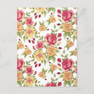 Vintage rote und gelbe Rosen und Rosenknospenmuste Postkarte