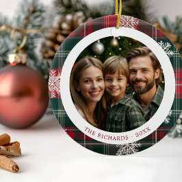 Vintage Rote und Grüne Schneeflocken 2 Fotos Keramik Ornament